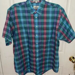 417 By Van Heusen Mens XL  Multicolor Plaid Short Sleeve Button Down Shirt